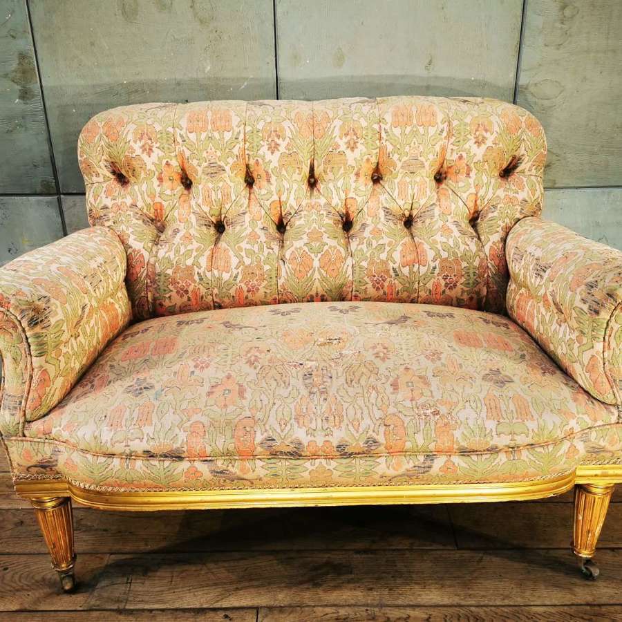 Small size gilded walnut upholstered sofa